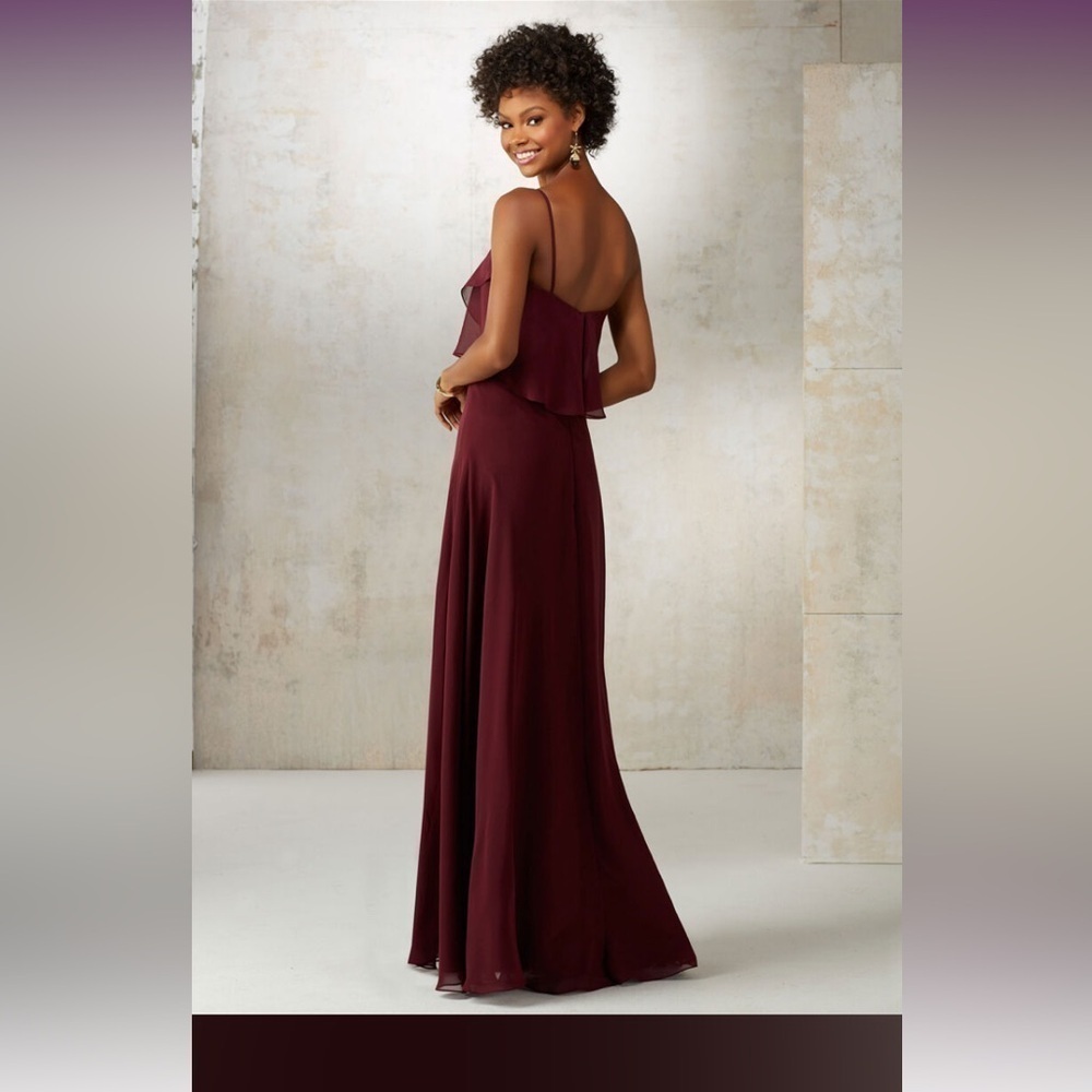 MORILEE Chiffon Bridesmaid Dress Bordeaux Wine Floor Length Long 8 NWT Wedding - Picture 2 of 16